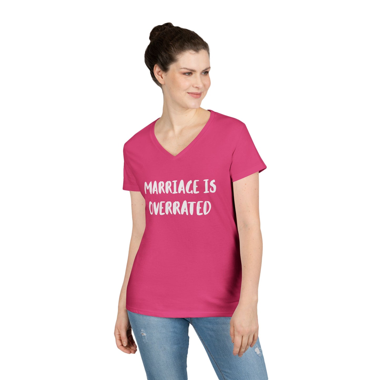 "Marriage Is Overrated" Ladies' V-Neck T-Shirt - Funny Casual Top for Women