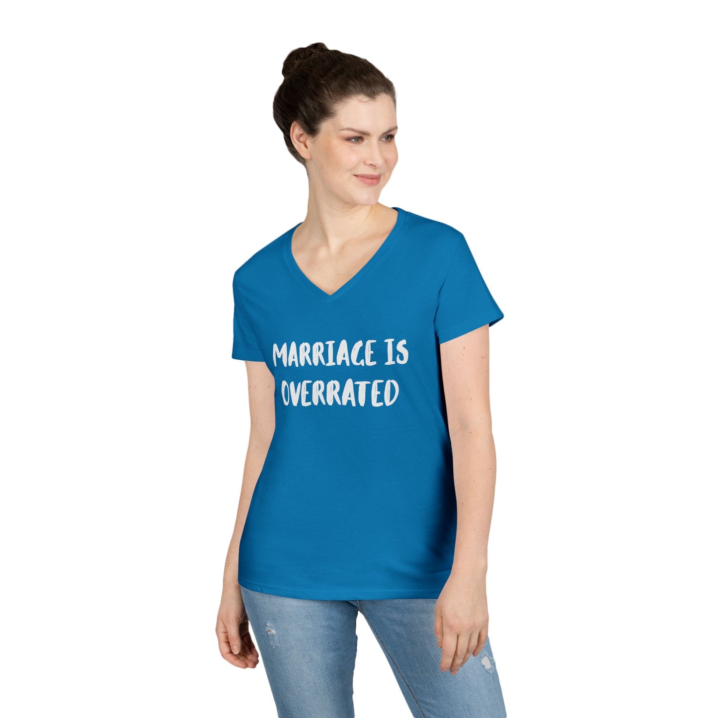 "Marriage Is Overrated" Ladies' V-Neck T-Shirt - Funny Casual Top for Women