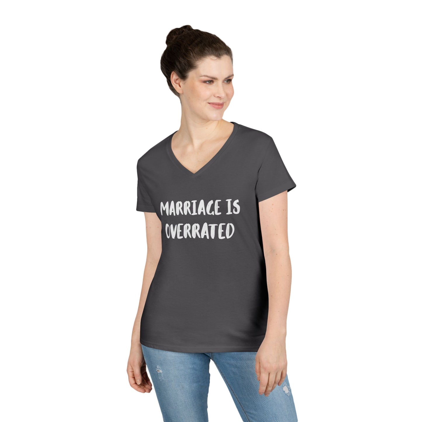 "Marriage Is Overrated" Ladies' V-Neck T-Shirt - Funny Casual Top for Women
