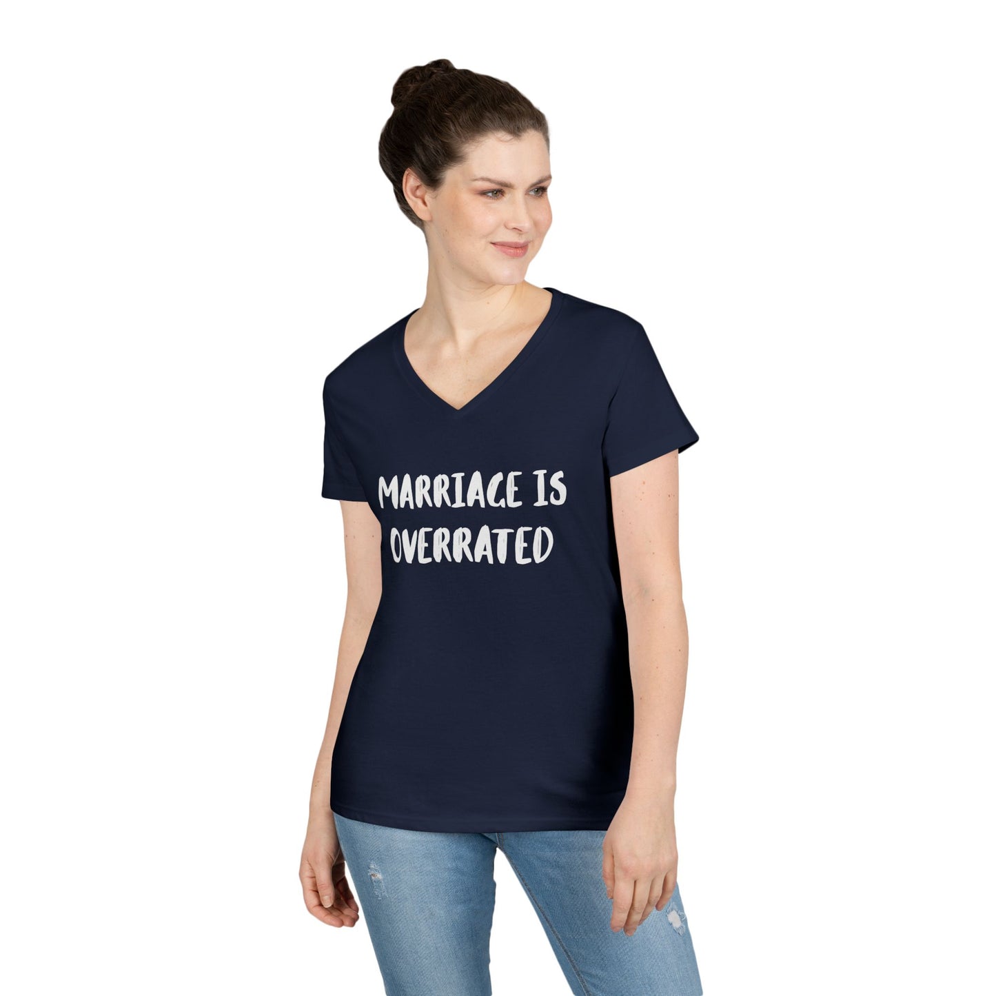 "Marriage Is Overrated" Ladies' V-Neck T-Shirt - Funny Casual Top for Women