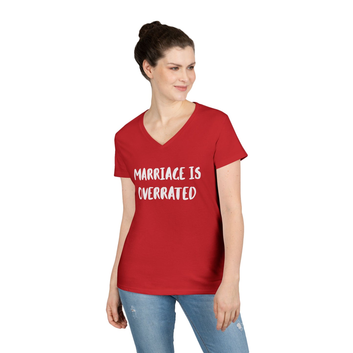 "Marriage Is Overrated" Ladies' V-Neck T-Shirt - Funny Casual Top for Women