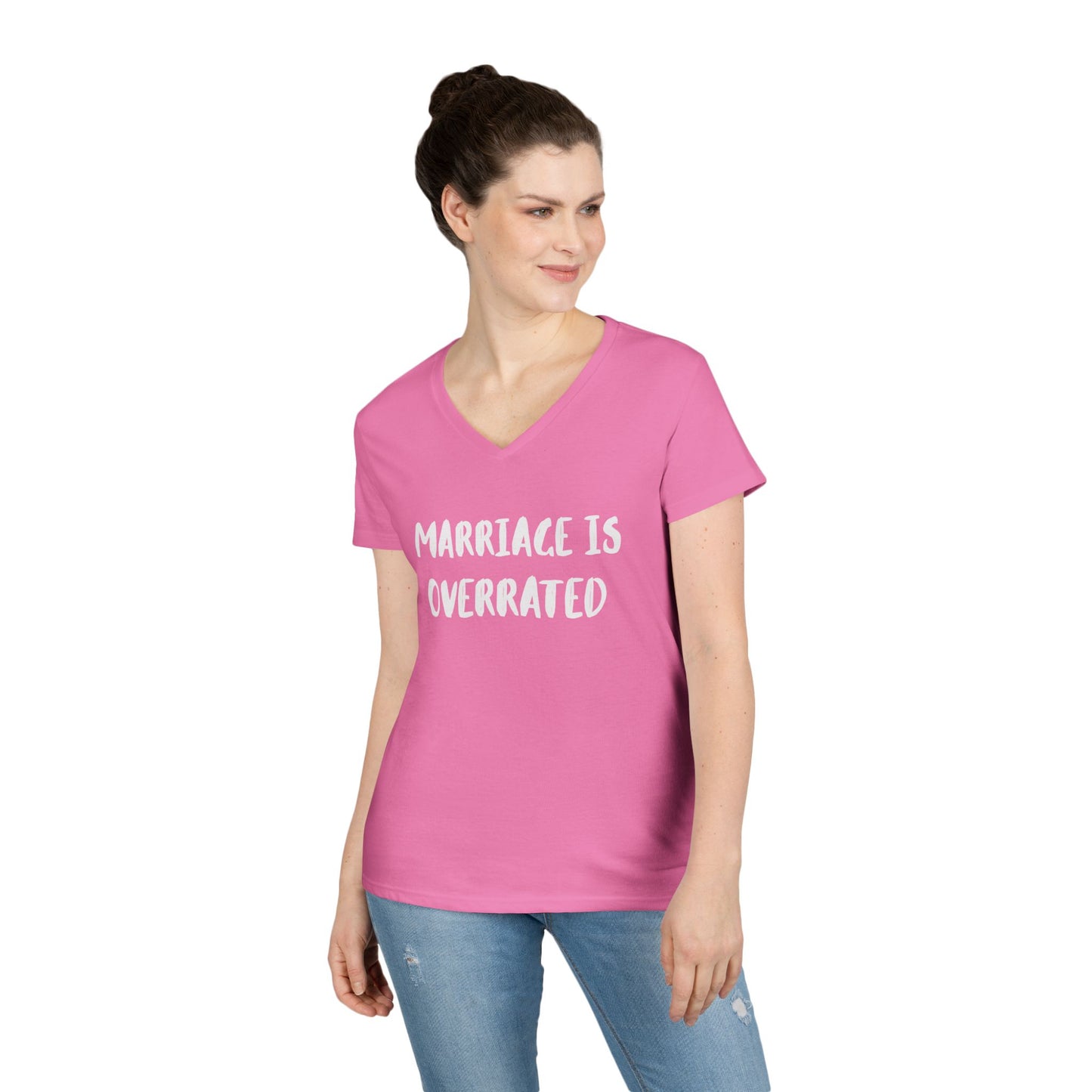 "Marriage Is Overrated" Ladies' V-Neck T-Shirt - Funny Casual Top for Women