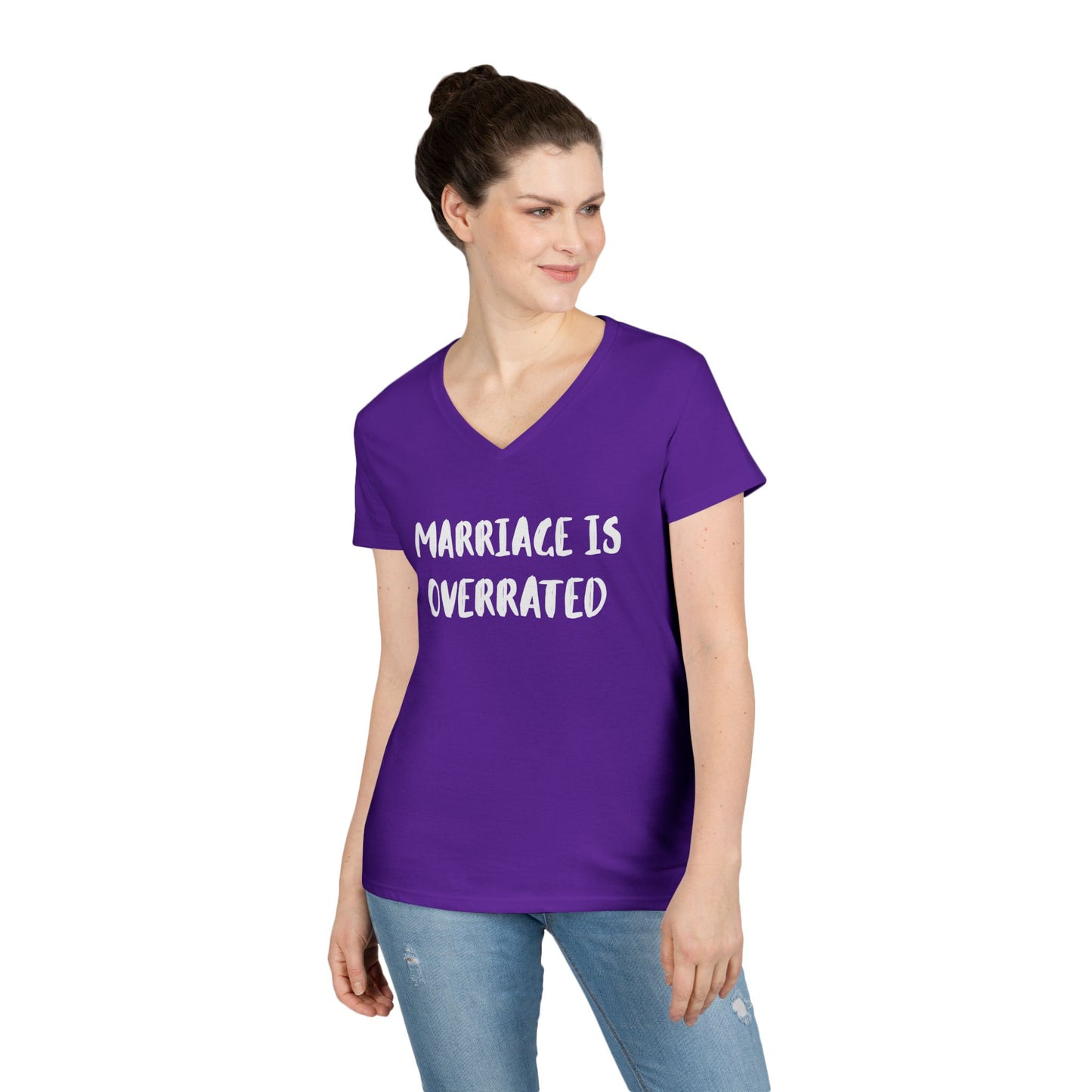 "Marriage Is Overrated" Ladies' V-Neck T-Shirt - Funny Casual Top for Women