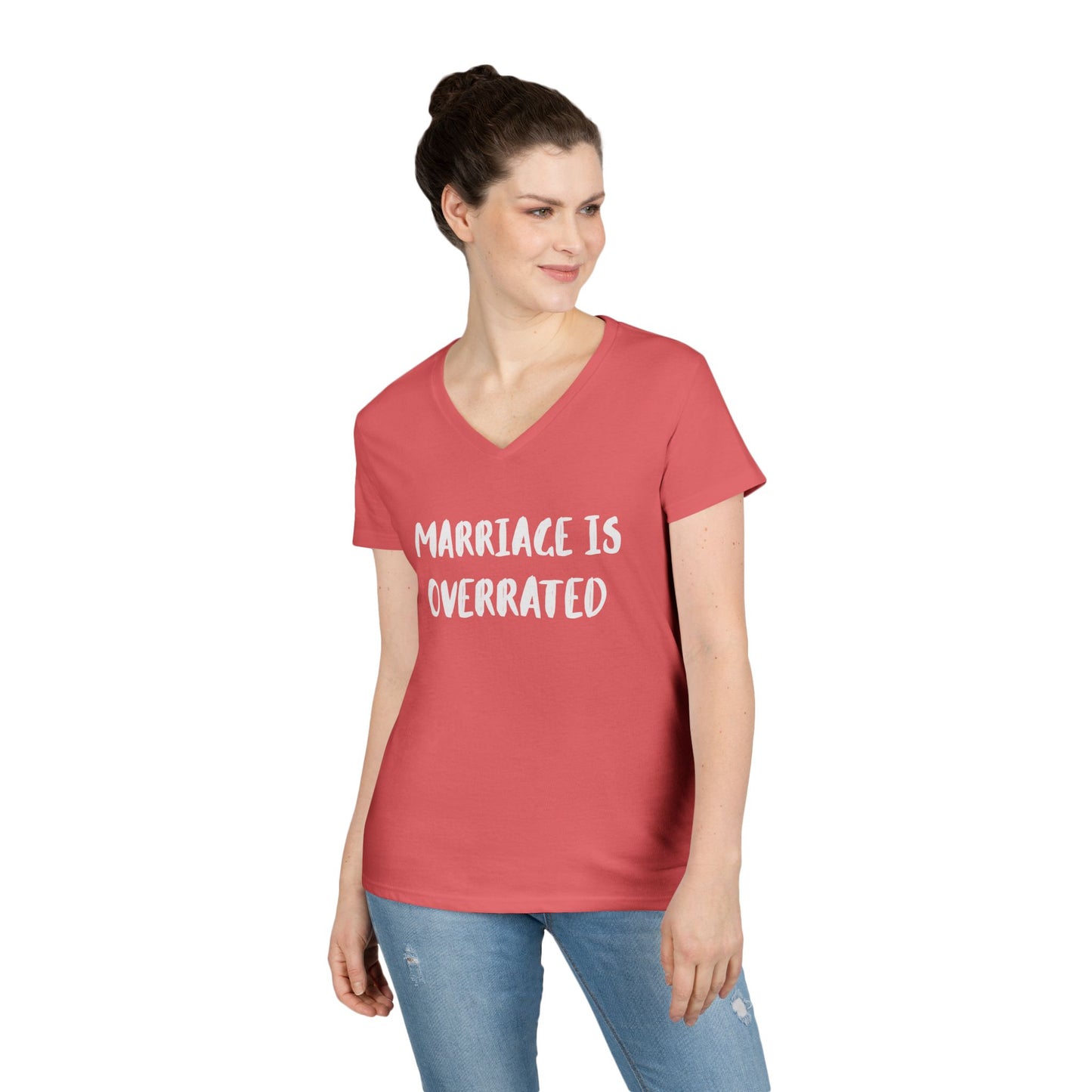 "Marriage Is Overrated" Ladies' V-Neck T-Shirt - Funny Casual Top for Women
